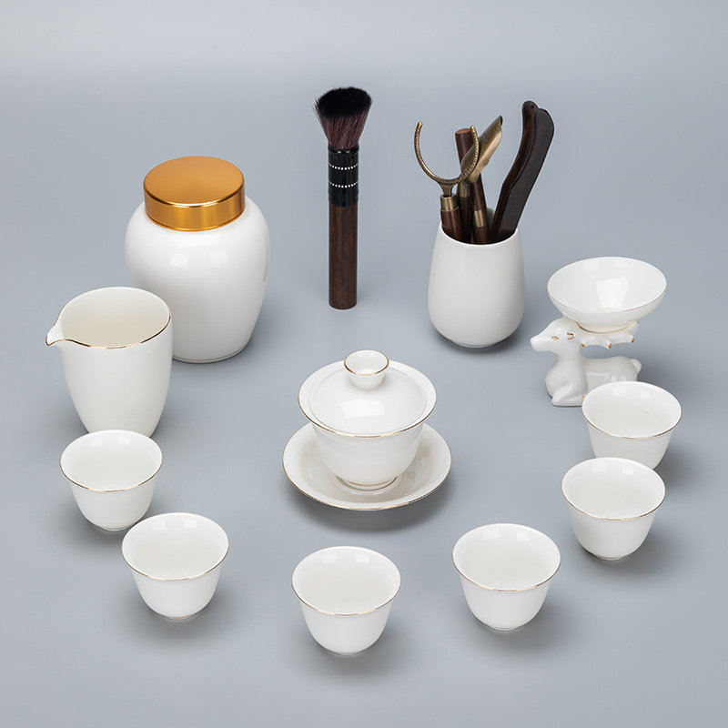 Goat Fat Jade Korn Tea Kit Home Living Room Tea Office Guests Upscale Light Lavish Tea Ceremony Cup Courtesy Kit-Taobao