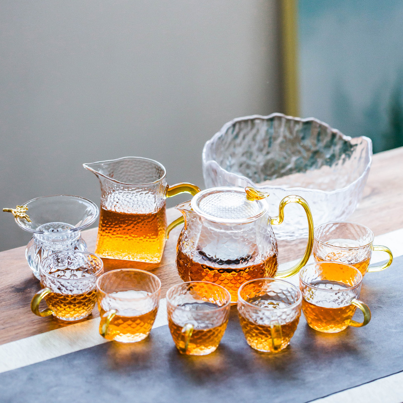Japanese transparent glass tea set of dry teapot household small set of simple filtering high temperature hold of tea cups