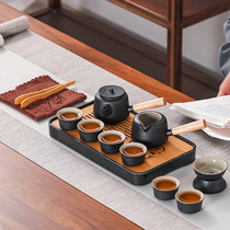 Porcelain brand tea Japanese-style black pottery travel Kung Fu tea set Ceramic dry foam plate High-end office home portable storage bag