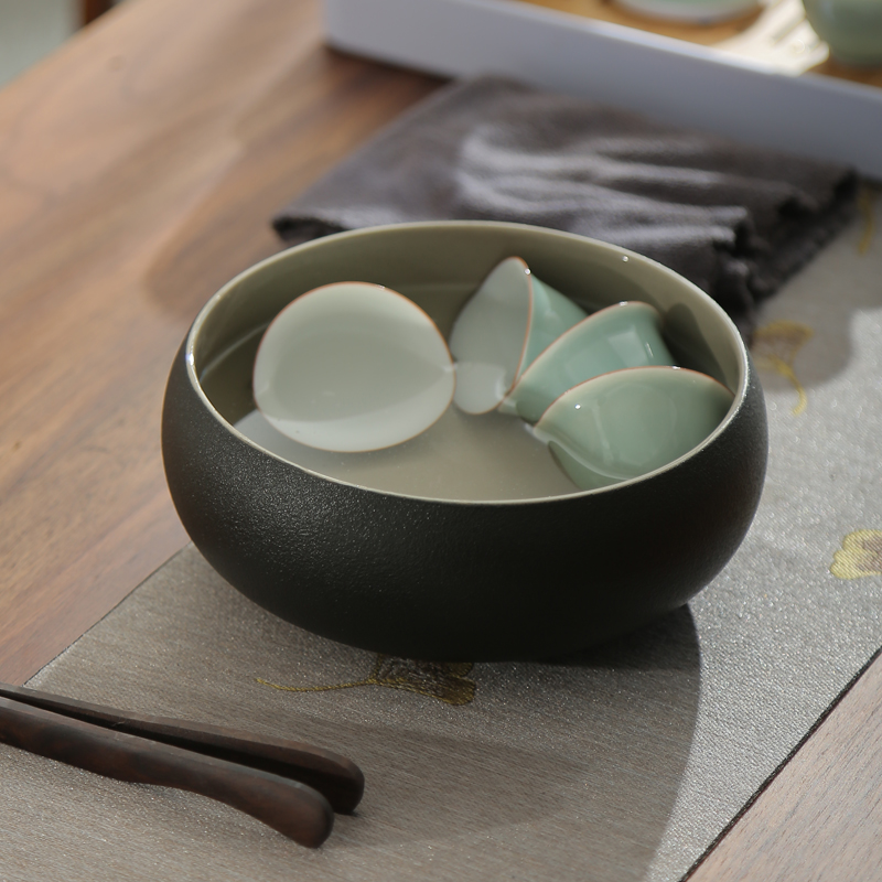 Black pottery coarse pottery tea wash water writing brush washer water bowl meng glass ware ceramic kung fu tea tea accessories size