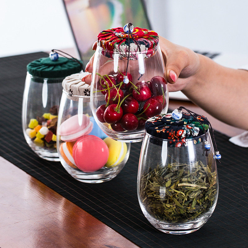 Transparent glass tea can sealed cloth cover cork flower wake-up tea can Household storage dry goods storage tank small