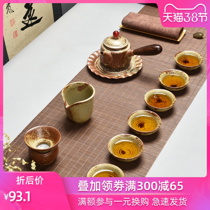 Restoring ancient ways is imitation wood tea set side ebony ceramic kung fu tea set the inoculation pot teapot teacup