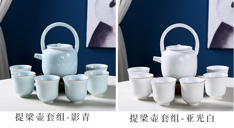 Japanese girder pot of large - sized ceramic kung fu tea set domestic large - capacity cold cold water teapot teacup ji blue