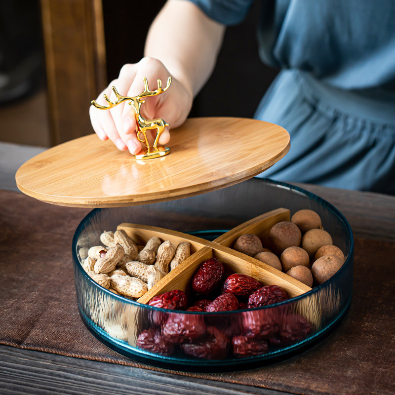Fruit Pan Home Glass Dried Fruits Nut Tray Day Style Wooden Modern Living Room Creative Home Snack Box Candy Box