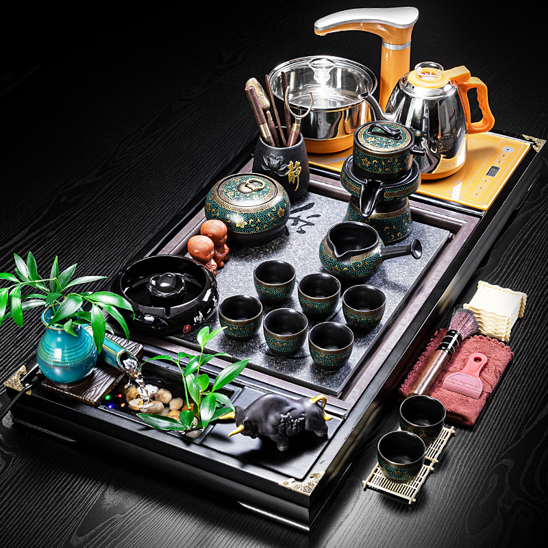 Porcelain brand tea set tea tray simple home set living room stone grinding tea fully automatic kung fu tea table integrated