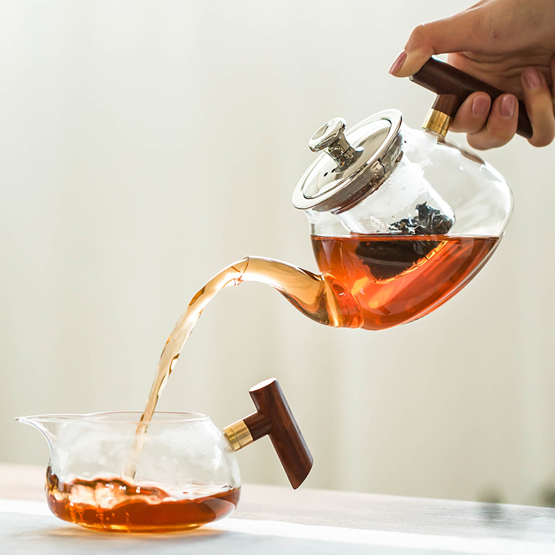 Glass kung fu tea set suit household heat resistant high temperature electric TaoLu boiled tea, wood side the scented tea filter teapot