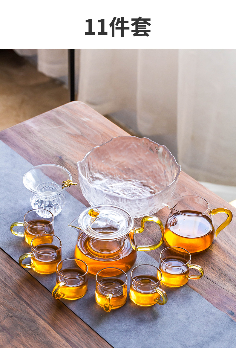 The Heat - resistant glass tea set suit household contracted and I kung fu red tea pot to boil tea Japanese transparent tea cups