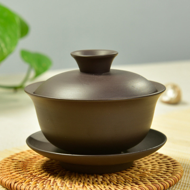 Yixing original mine Purple sand cover bowl Kung Fu tea set Three-year-old bowl Three-year-old cup to tea cup Large tea bowl teapot