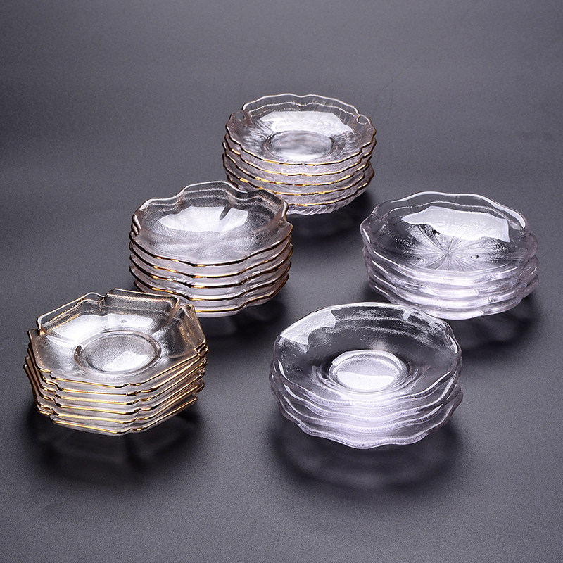 Hammered glass tea cup mat Round tea cup mat Insulation mat Butterfly tea tray Kung Fu tea set Tea art Tea ceremony accessories