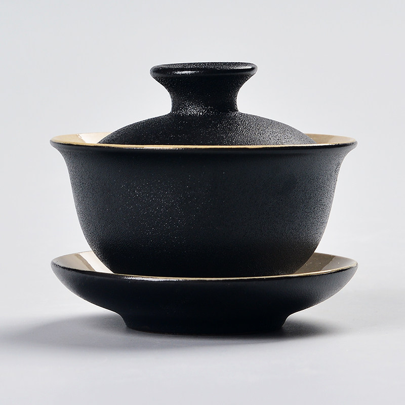 Black Pottery Covered Bowl Tea Cup Ceramic Kung Fu Tea Set
