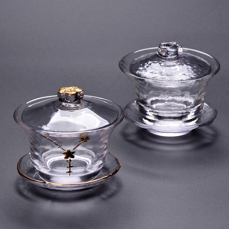 Thickened heat resistant glass cover bowl Tea Cup Hammer sketching Japanese style Three-only cup Kung Fu tea Tea Tea Bowl-Bubble Teapot