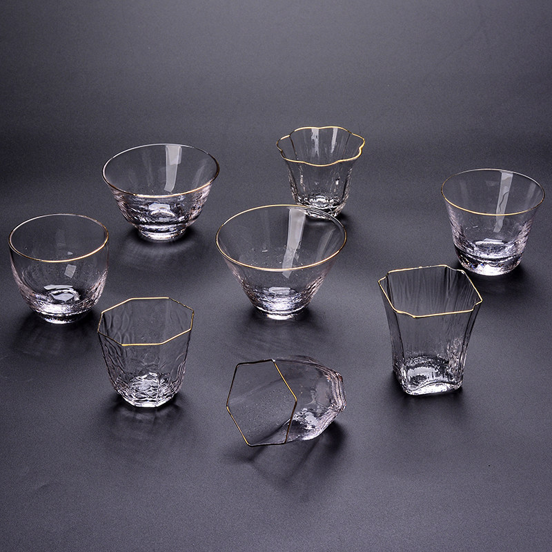 Japanese tracing gold glass sample tea cup Kung Fu tea set tea cup ice filament crack open crystal heat resistant transparent host cup