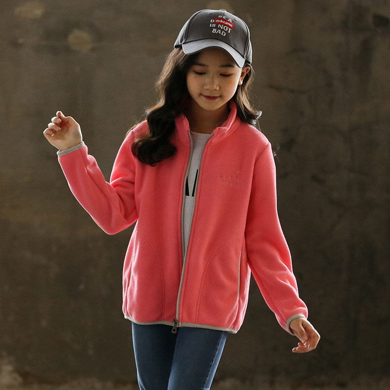 Girl Jacket 2022 Fall New Child Grip Suede Windproof Clothing Big Boy Rocking Grain Suede Thickened Jacket