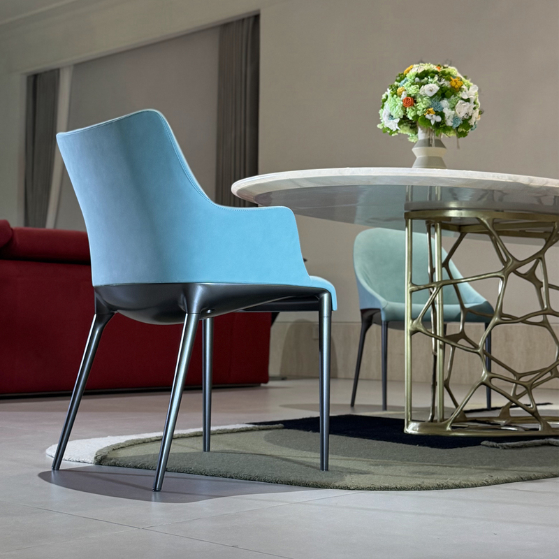 Eleganza Genuine Leather Dining Chair Italian Minimalist Armchair Designer Furniture Tiffany Blue