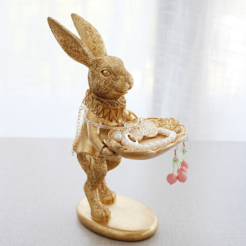 Jewelry Stand Creative Ornament Gold Rabbit Jewelry Ring Earring Display Stand Display Photography Props Jewelry Tray
