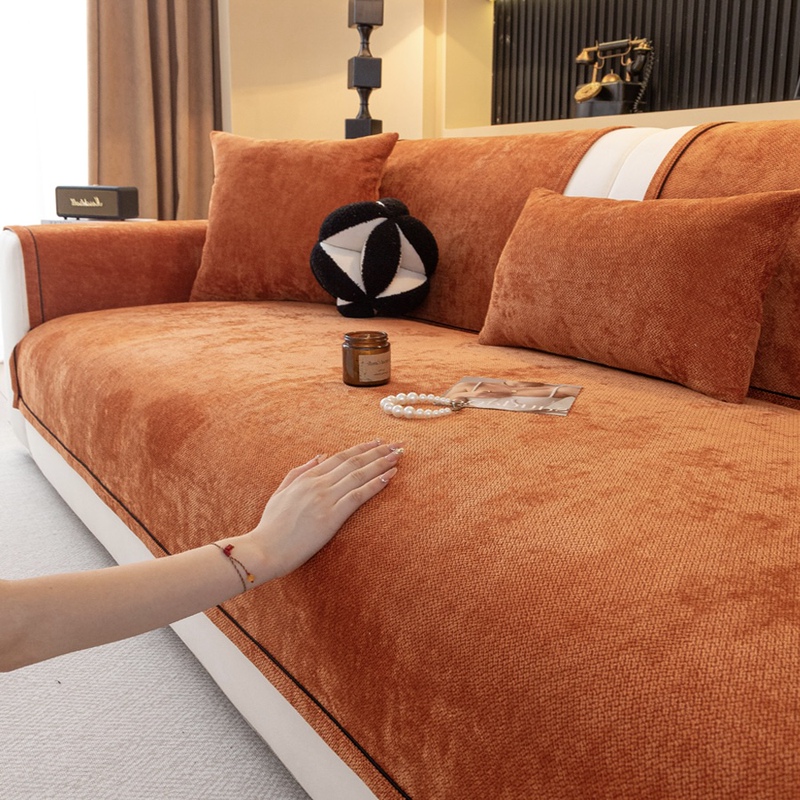 Orange Color All-Season Non-Slip Sofa Cushion, Minimalist Thick Chenille Seat Cushion, Simple Modern Textured Sofa Cover Orange Color All-Season Non-Slip Sofa Cushion, Minimalist Thick Chenille Seat Cushion, Simple Modern Textured Sofa Cover