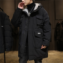 Down jacket mens 2021 new knee long hooded winter jacket mens Korean version of thick warm jacket