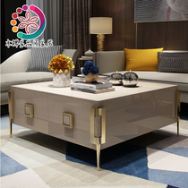 Gold plated stainless steel long square light lavish wind tea table TV cabinet combined American living room rear modern minimalist design