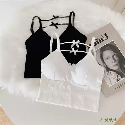 Japan and South Korea's new inside and outside wearing coat suspenders female summer design sense literary sweet bow beauty back small vest