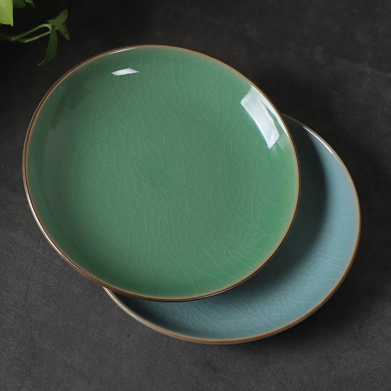 Ceramic cutlery Home Shengpan Zolong Quanqing Porcelain Saucer Ko Kiln Ice Cracking Retro Deep Dish Chinese Round Soup Dish