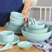 Longquan Celadon Simplocy Line Line Dailware Керамическая домашняя рисовая миска блюда суп блюдо суп миуль рыба тарелка западной блюдо миска с лапшой миска
