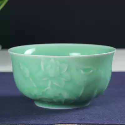 Microwave oven for ceramic bowl large rice bowl 5 inch Longquan celadon embossed Rice Bowl creative lotus bowl