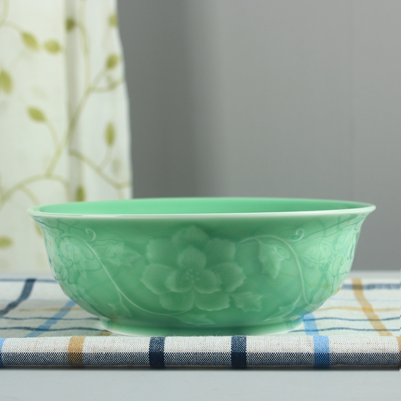 Longquan celadon household tableware, ceramic large bowl, 8 5-inch large soup bowl, noodle bowl stew pot