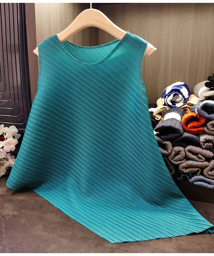 Áo ba lỗ nữ xếp ly suốt đời dáng rộng mỏng nhẹ mùa hè — Tím hoa cà, Màu đen, Màu đỏ cam, Màu xanh nước hồ chi tiết 39