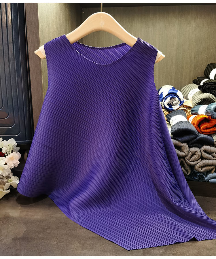 Áo ba lỗ nữ xếp ly suốt đời dáng rộng mỏng nhẹ mùa hè — Tím hoa cà, Màu đen, Màu đỏ cam, Màu xanh nước hồ chi tiết 32