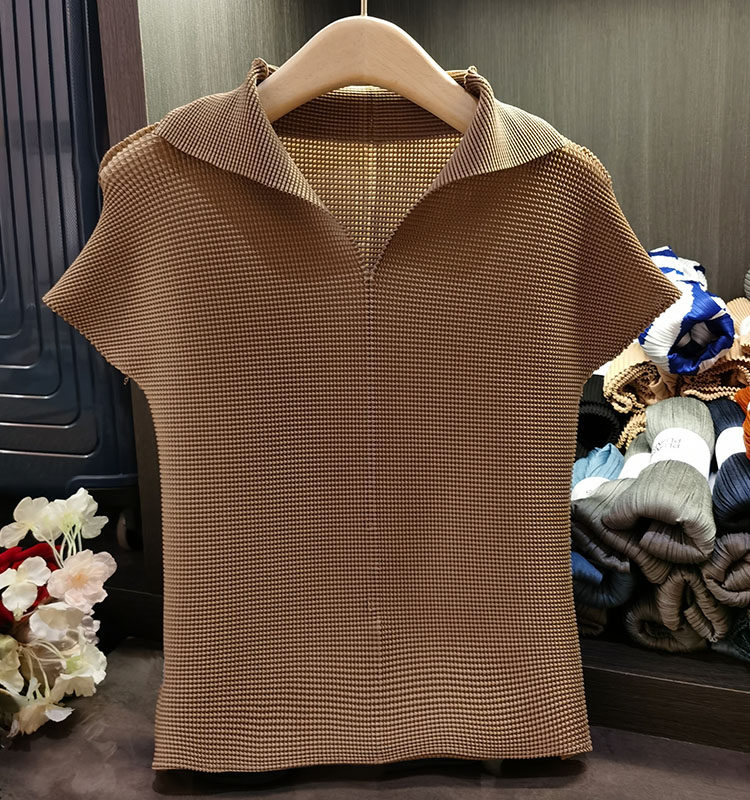 Áo thun cổ chữ V xếp ly dáng ôm thanh lịch nữ — Màu xanh lam nhạt, Màu xanh lục, Màu đen, Màu cam chi tiết 29