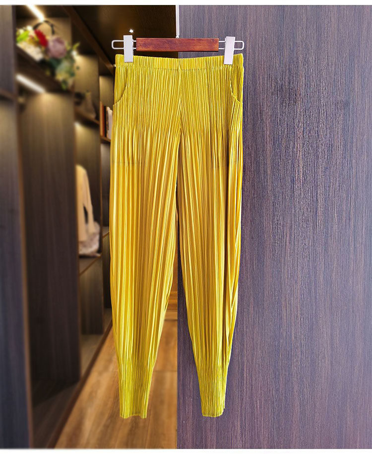 Quần culottes nữ ống rộng xếp ly dáng Harem, cạp cao su, phong cách Hàn Quốc — Màu xanh nước hồ, Màu xanh lục đậm, Màu xanh đậm, Màu xám chi tiết 19