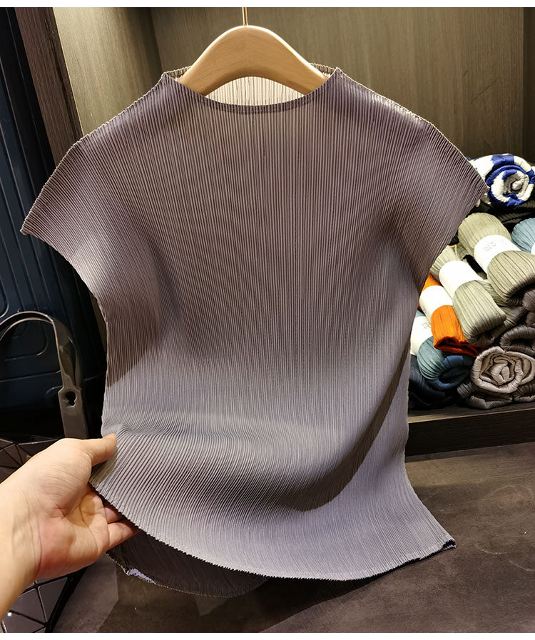 Áo thun nữ cổ đứng xếp li tay ngắn dáng ôm nhẹ mùa hè — Đỏ rượu, Đỏ cam, Màu xanh lam, Xám nhạt chi tiết 39