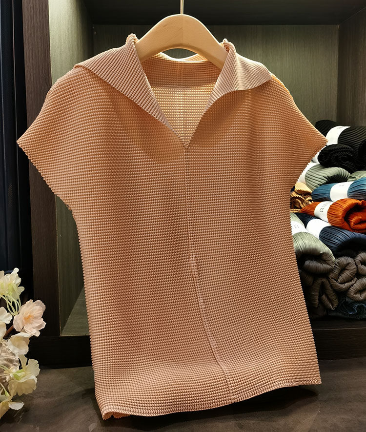 Áo thun cổ chữ V xếp ly dáng ôm thanh lịch nữ — Màu xanh lam nhạt, Màu xanh lục, Màu đen, Màu cam chi tiết 34