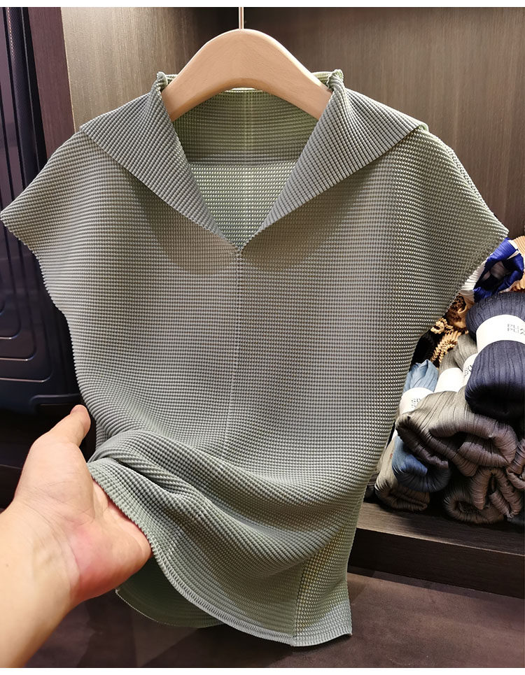 Áo thun cổ chữ V xếp ly dáng ôm thanh lịch nữ — Màu xanh lam nhạt, Màu xanh lục, Màu đen, Màu cam chi tiết 20