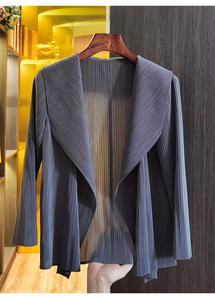 Áo cardigan nữ ngắn xếp ly 2022 dáng suông tay lỡ, phối khuy trước, tôn dáng — Tím hoa cà, Màu xanh da trời, Màu xanh lam, Màu xanh nước hồ chi tiết 5