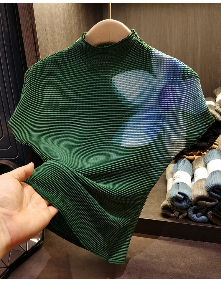 Áo thun cổ đứng tay ngắn hè chất liệu nhẹ hạt ngô xếp li dáng rộng — Màu đen, Màu tím, Màu hồng, Màu xanh lá chi tiết 22