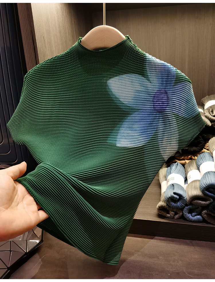Áo thun cổ đứng tay ngắn hè chất liệu nhẹ hạt ngô xếp li dáng rộng — Màu đen, Màu tím, Màu hồng, Màu xanh lá chi tiết 23