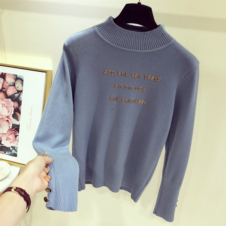 2018 thu đông mới áo sơ mi nữ áo len chạm đáy set nửa cổ cao tay áo dài dập nóng đan áo thủy triều áo khoác cardigan nữ