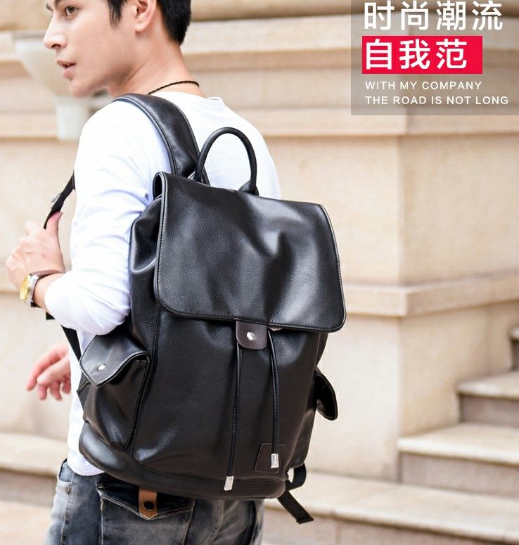 Europe station casual backpack men's Korean version backpack men's fashion student school bag travel bag computer genuine leather men's bag