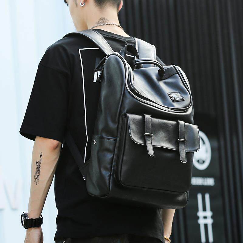 Street tide brand men's genuine leather simple backpack fashion outdoor travel backpack single shoulder bag Korean travel bag