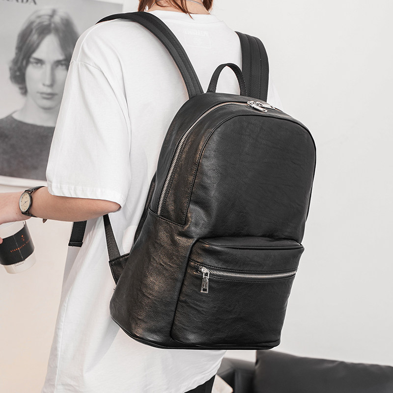 Tide Card Fashion Men's Bag Genuine Leather Youth Bag Large Capacity Pure Color Minimalist double shoulder bag University Bag Computer Bag Tide