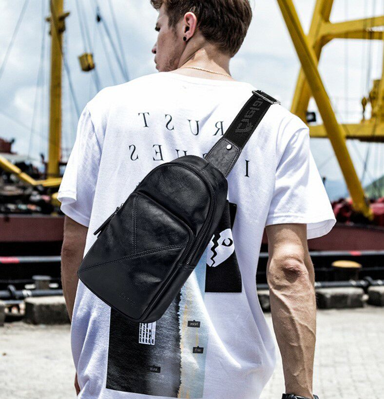 European station high-end leather chest bag men's tide brand casual ins super hot men's small bag waist bag single shoulder messenger bag