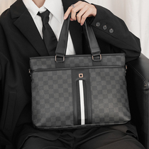 Tide brand leather men casual Hand bag bag fashion horizontal Plaid business Fashion shoulder bag briefcase men