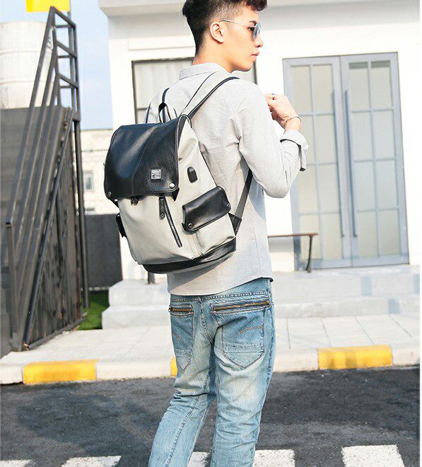 European Station Men's Leather Backpack Korean Fashion Backpack Men's Schoolbag Trend Travel Bag Computer Bag Men's Bag
