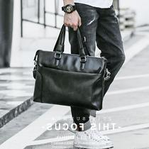 European station new mens leather business Hand bag Korean briefcase shoulder bag trend casual shoulder bag