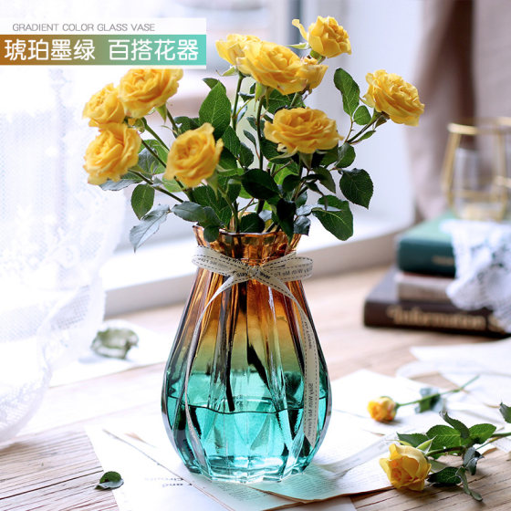 European-style creative glass vase hydroponic green dill plant dried flowers vase restaurant living room decoration ornaments flower utensils