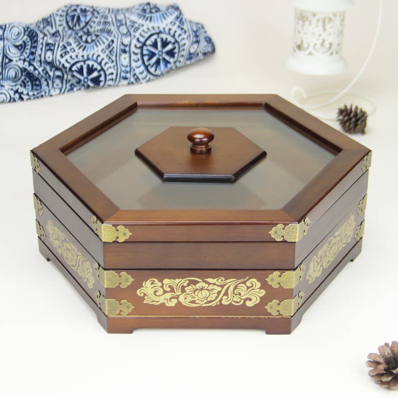 Dry fruit box with lid creative houseFruit dish wedding candy box wedding solid wood fruit disk snack box double layer
