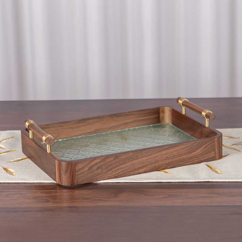 Black walnut wood Truscan Dish Home Minimalist Living-room Glass Fruit Pan Chinese Breakfast Refreshments Light Extravagant and Wooden Care