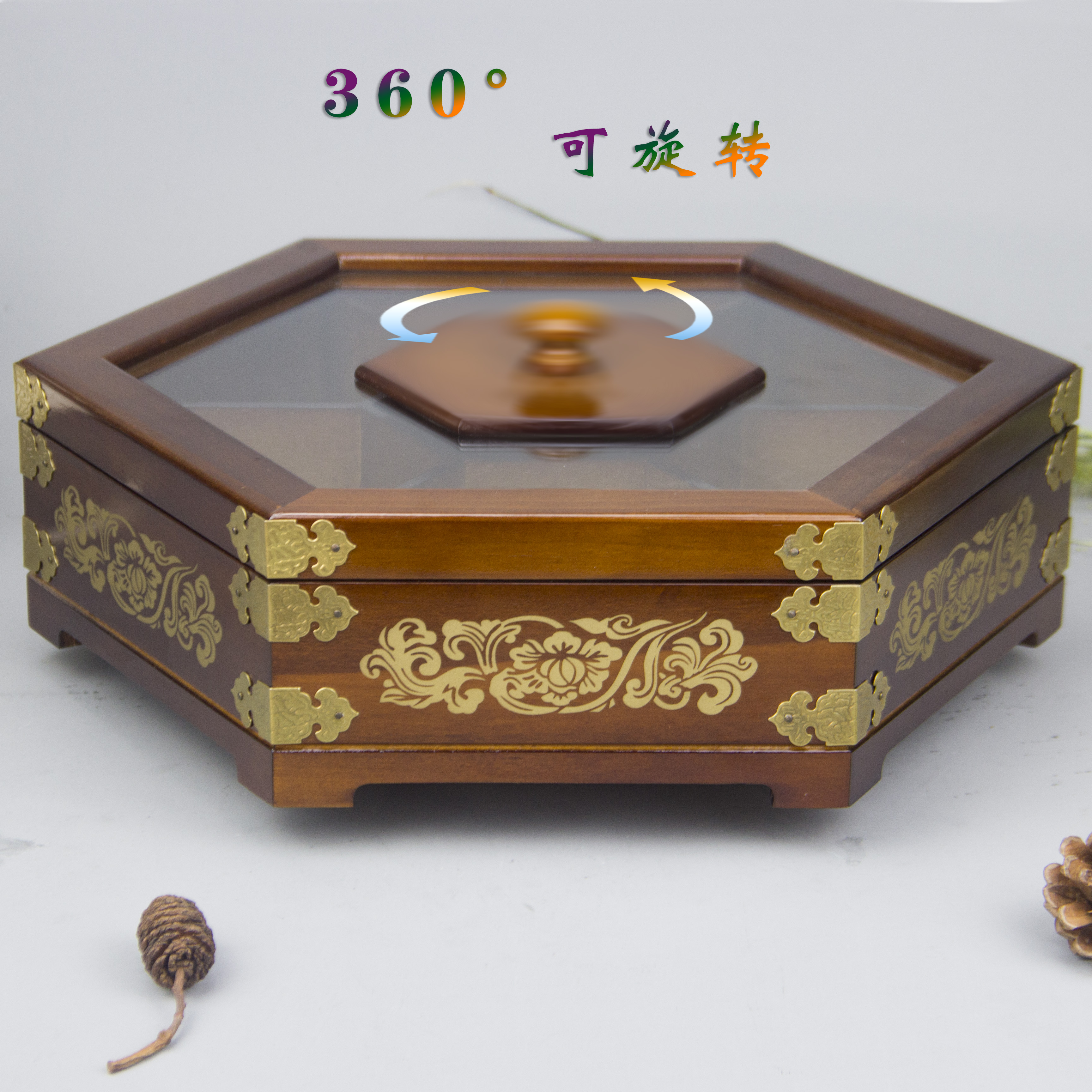 Solid wood grade with capsule snack melon wedding dry fruit box creative household with double layer rotating spot plate customized