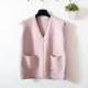 Dệt kim vest nữ đoạn ngắn Hàn Quốc phiên bản của mùa xuân và mùa thu lỏng V-cổ túi cardigan tay áo len áo vest áo khoác nữ
